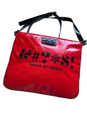 Kate Spade Pardon My French Red Patent Crossbody Shoulder Bag 11” Graphic